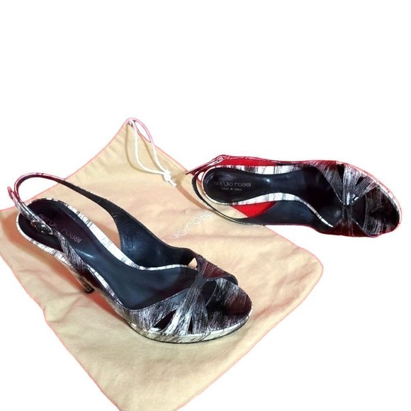 Sergio Rossi Peep Zebra Toes Heels 38 Made in Italy Dust Bag Included EUC - Picture 1 of 9